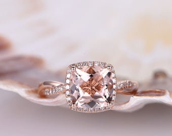 8mm cushion cut morganite bridal ringmorganite ringtwist diamond matching banddiamond - Morganite Wedding Ring 8mm cushion cut morganite bridal ringmorganite ringtwist diamond matching banddiamond - Morganite Wedding Ring