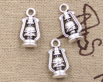 Bulk 50 Pcs Lantern Charms Oil Lamp Charms Antique Silver Tone 3D Lantern Charms Camping Charms Charm Bracelet Bangle Bracelet Pendants #873