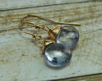 Blue Gemstone Earrings, Mystic Blue Quartz Gemstone Earrings, Blue Briolette Earrings, Mystic Blue Teardrop Earrings, Blue Dangle Earrings