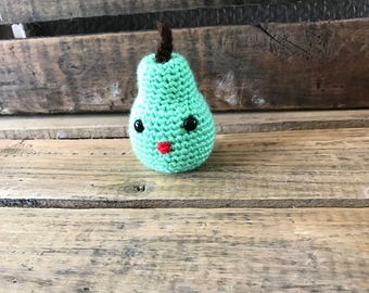 Kawaii plush pear, plushie pear decor, Kawaii pear home decor, crochet pear, decorative pear, green pear, play food fruit