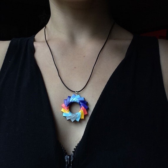 Necklace Origami Paper Wreath Pendant Unusual Geometric