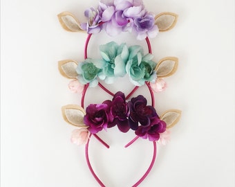 Deer floral headband, silk flower forest fawn headband, special occasion, birthday accessory