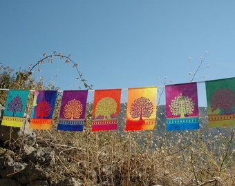 Prayer flags TREE OF LIFE Yoga Meditation Reiki Bunting flag Banner Boho garland Garden flags Zen Room Wall art Yard Outdoor Buddha tree
