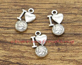 30pcs Volleyball Charms I Love Volleyball Charms Antique Silver Tone 7x19mm cf0783