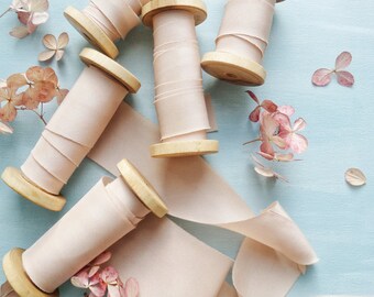 BLUSH Plant Dyed bias cut silk ribbon, Artisan Silk Ribbon, Natural Dyed, Wedding Ribbon, Flower Ribbon, Nature Inspired