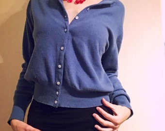 Cobalt Blue 1950s Cashmere Sweater Cardigan