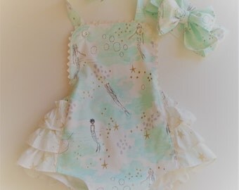 Baby Girl Romper - Mermaid Romper - Bubble Romper - Ruffle Romper - Ruffle Sunsuit - Beach Romper - Sarah Jane Magic - Personalized Romper