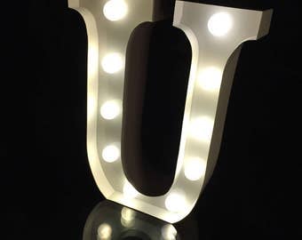 Metal white U marquee letter marquee light 9"height light up alphabet letter wedding room lighting night light nursery light kids light