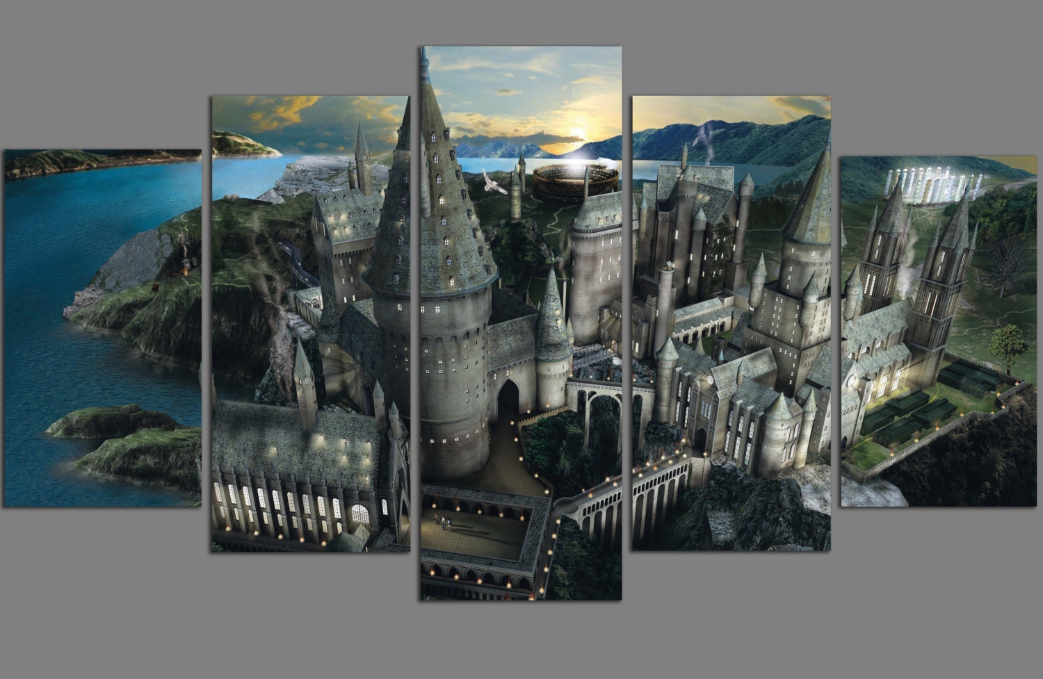 Harry Potter Canvas Print Hogwarts at Sunset 5 Panel Canvas