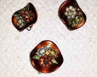 Vintage Peony clip on Earrings and Pin
