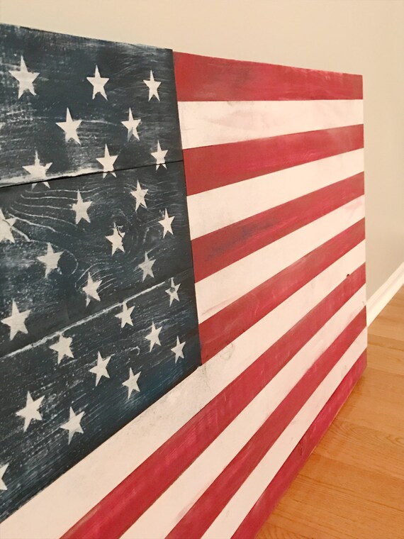 Large Rustic Wood American Flag