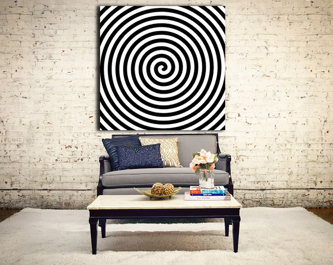 Vortex vptical illusion canvas wall art, spiral optical illusion wall art, balck and white optical illusion, psychedelic print