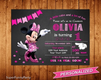 Minnie Mouse Invitation, Any Age Minnie Mouse Birthday Invitation, Minnie Mouse Chalkboard Invitation Printable, Personalized, Digital File