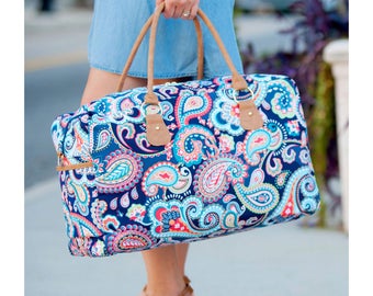 Monogram Weekender Bag - Canvas Tote - Ladies Tote - PAISLEY Weekender Tote - Monogram Bag Monogram Tote Bag - SPRING PAISLEY