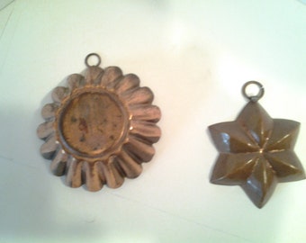 copper kitchen molds, tin lined, pair