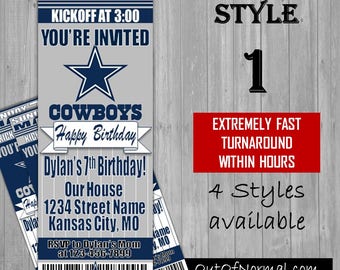 Dallas Cowboys Themed Birthday Invitation Tickets - Football Birthday Invitations -Personalized - 4 styles!