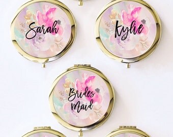 Personalized Floral Compact Mirrors-minimum order 6-bridesmaid gifts, birthday gifts
