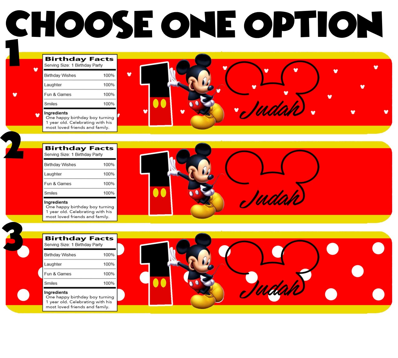 Personalized Mickey Mouse Water Bottle Labels