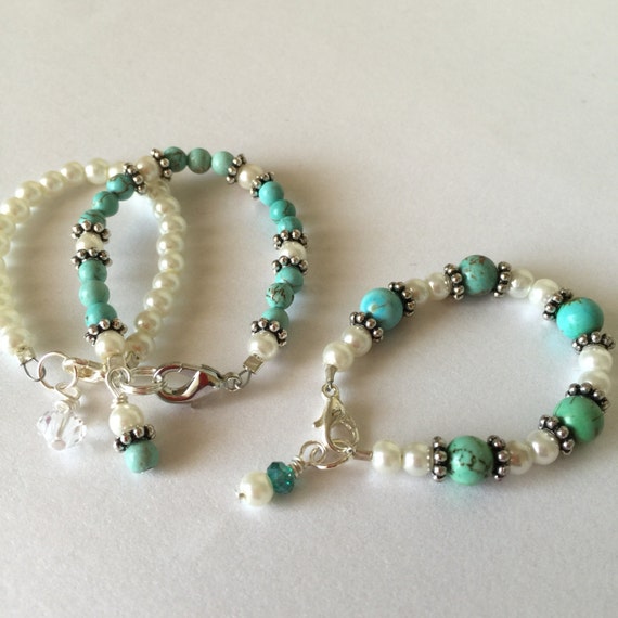 Items similar to Turquoise and Pearls Baby Bracelet Turquoise baby