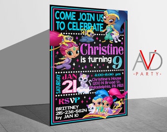 Shimmer and Shine Birthday Invitation, Shimmer and Shine Birthday, Shimmer and Shine Invitation, Shimmer and Shine Printable, Birthday