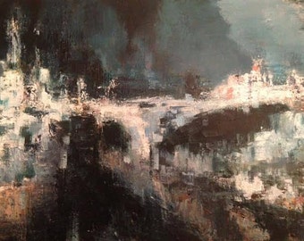 Table, city, abstract cityscape
