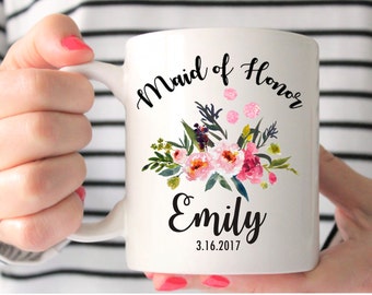Maid of Honor Mug, Custom Wedding Mug, Maid of Honor Gift, Maid of Honor, Bridesmaids Mugs, Wedding Gift, Personalized Mug, Bridesmaid Gift