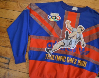 RARE!! Vintage 80s Adidas 1908/1948 Olympics Games Embroidered Unisex Crewneck Sweatshirt