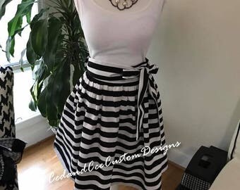 Mini/ Knee Length Skirt- Black & White Stripe