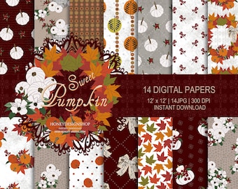 Pumpkin digital paper, fall digital paper, pumpkin digital background, seamless pattern, fall scrapbook paper, pumpkin paper, fall paper
