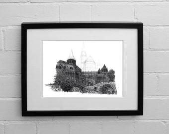 Fisherman's Bastion, Budapest, Sketch Print, Art Print, Architectural Drawing, Illustration Print,