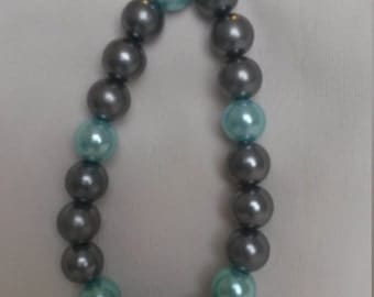pearlescent grey and pale blue beaded bracelet