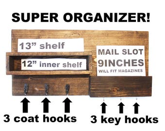 Wall organizer, Entryway Organizer, coat rack, floating shelf, key hooks, mail organizer, backpack, phone holder, doorway organizer