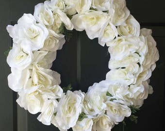 Summer wreath / spring wreath / front door wreath / door wreath / holiday wreath / rose wreath / white rose wreath/ Easter wreath