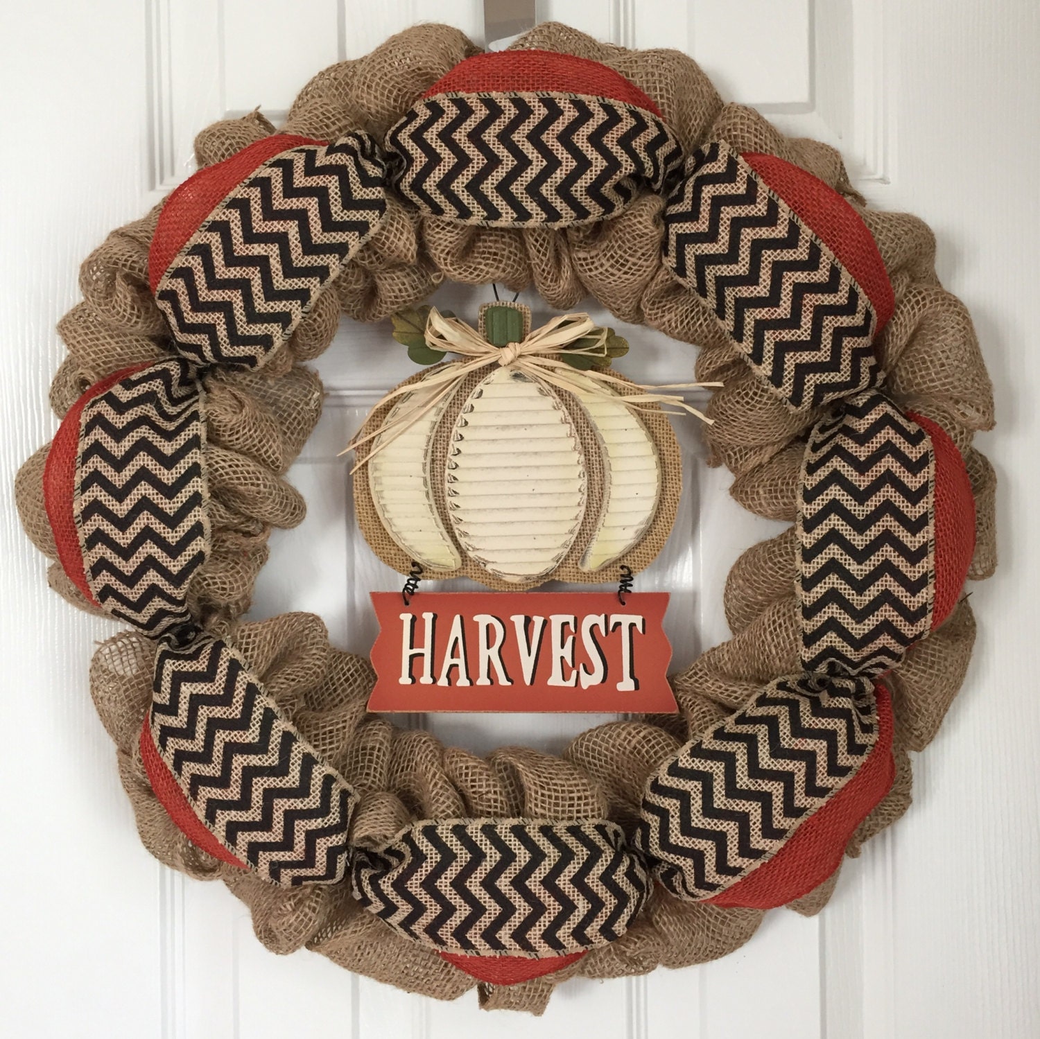 Fall Harvest Wreath - Fall Wreath for Front Door - Burlap Wreath - Burlap Harvest Wreath - Burlap Pumpkin Wreath