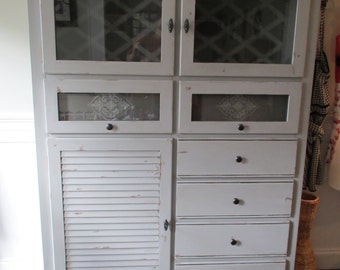 Kitchen Hutch China Cabinet Gray Shabby Cottage Farmhouse Chic