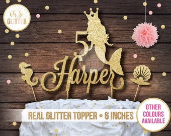 Mermaid cake topper, glitter Mermaid topper, Mermaid toppers, gold mermaid topper, gold glitter cake topper, under the sea, Ariel party