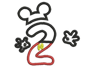 6sizes - Mickey Mouse Number 2 Applique Design, Mickey Mouse 2nd Birthday Applique, Mickey Mouse Applique, Instant Download, Number Applique