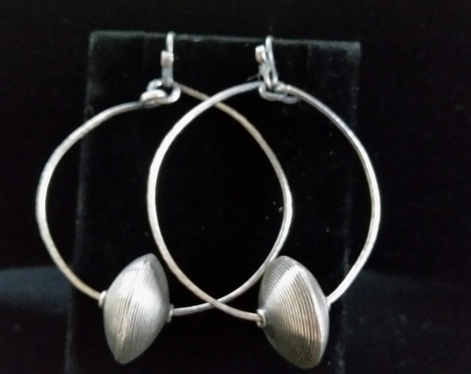 Harmmered and Textured Sterling Silver Hoop with Sterling Bali Bead