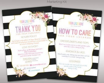 Boho Thank You Card, Thanks Cards, Care Cards, Fast Free Personalization, Marketing Kit, Black White Stripe, For Retailer K25J03