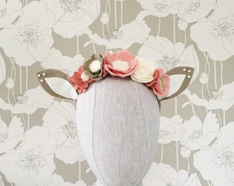 Felt Flower Fawn Headband Crown | Deer Crown | Deer Headband | Fawn Crown | Fawn Headband | Flower Girl Crown | Woodland Party Favor