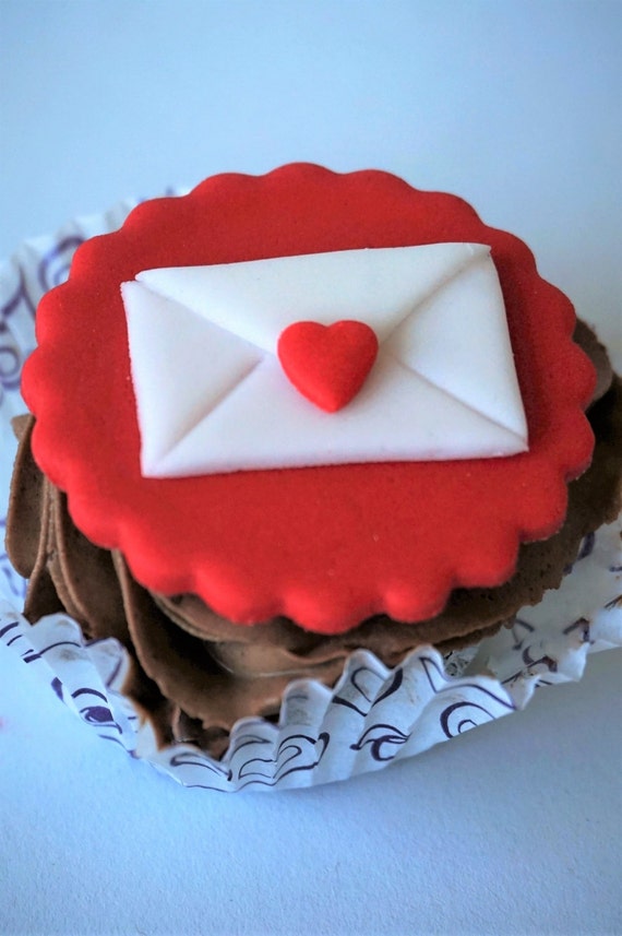 Items similar to 6 Love letter fondant cupcake toppers heart valentine ...