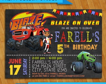 Blaze and the Monster Machines Invitation, Monster Invitation, Blaze and the Monster Machines Birthday , Birthday Party, Blaze Invitation