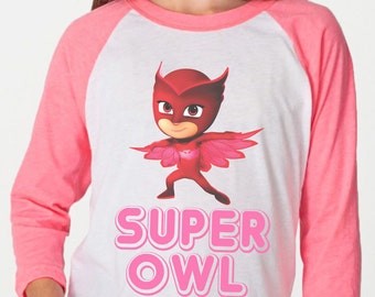 Pj Masks Birthday Shirt Owlette Inspired 3/4 Raglan Sleeves Unisex T Shirt Boys Girls