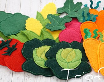 Felt play set, felt garden, felt veggies, felt vegetables, felt fruits