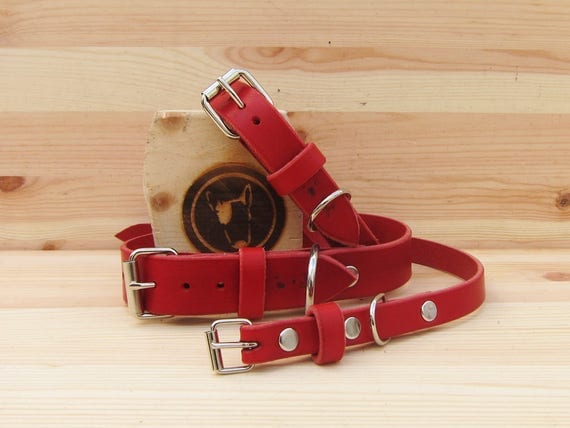 Dog Collar in Red Leather - Plain Collar for Small and Large Dogs - Gift Idea for Dog Lovers - Italian Handcrafted Pet Supplies - YupCollars