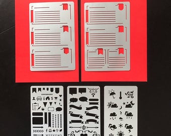 Set of 5 STENCILS, Bullet Journal stencil Bullet Stencils for , Filofax, Hobonichi, Stencil for Erin Condren Life Planner