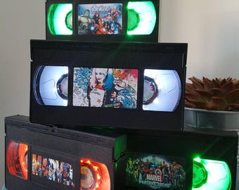 Retro VHS Marvel Collection Superheroes Spiderman, Batman, Hulk, Harley Quinn Night Light Table Lamp. Great personal gift. Order any hero!