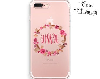 Monogram Phone Case Clear iPhone 7 Case Floral iPhone 7 Plus Case iPhone 6 Case iPhone 6s Case iPhone 6 Plus Case iPhone 5s Case iPhone SE