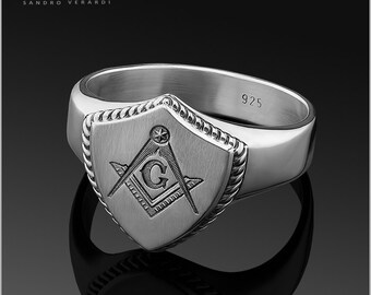 Signet Mason Mens Silver Ring ‘Freemason’ by SANDRO VERARDI Masonic /R010