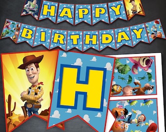 Toy Story Birthday Banner, Toy Story Happy Birthday Banner, Printable Banner, Woody Banner, Toy Story Party, Toy Story Banner Flags